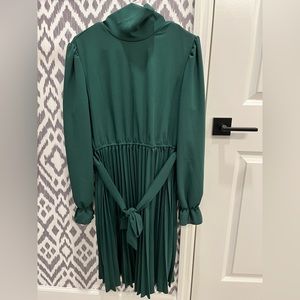 Long sleeved green pleaded dress